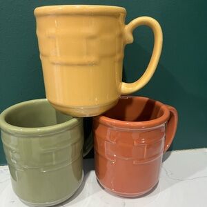Longaberger Woven Traditions Mug Set in Yellow, Green, and Orange